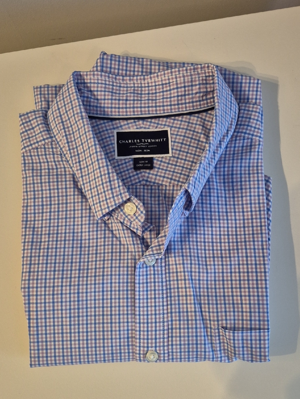 Charles Tyrwhitt Blue and Pink Checked Button-Down Shirt -- XL SLIM FIT